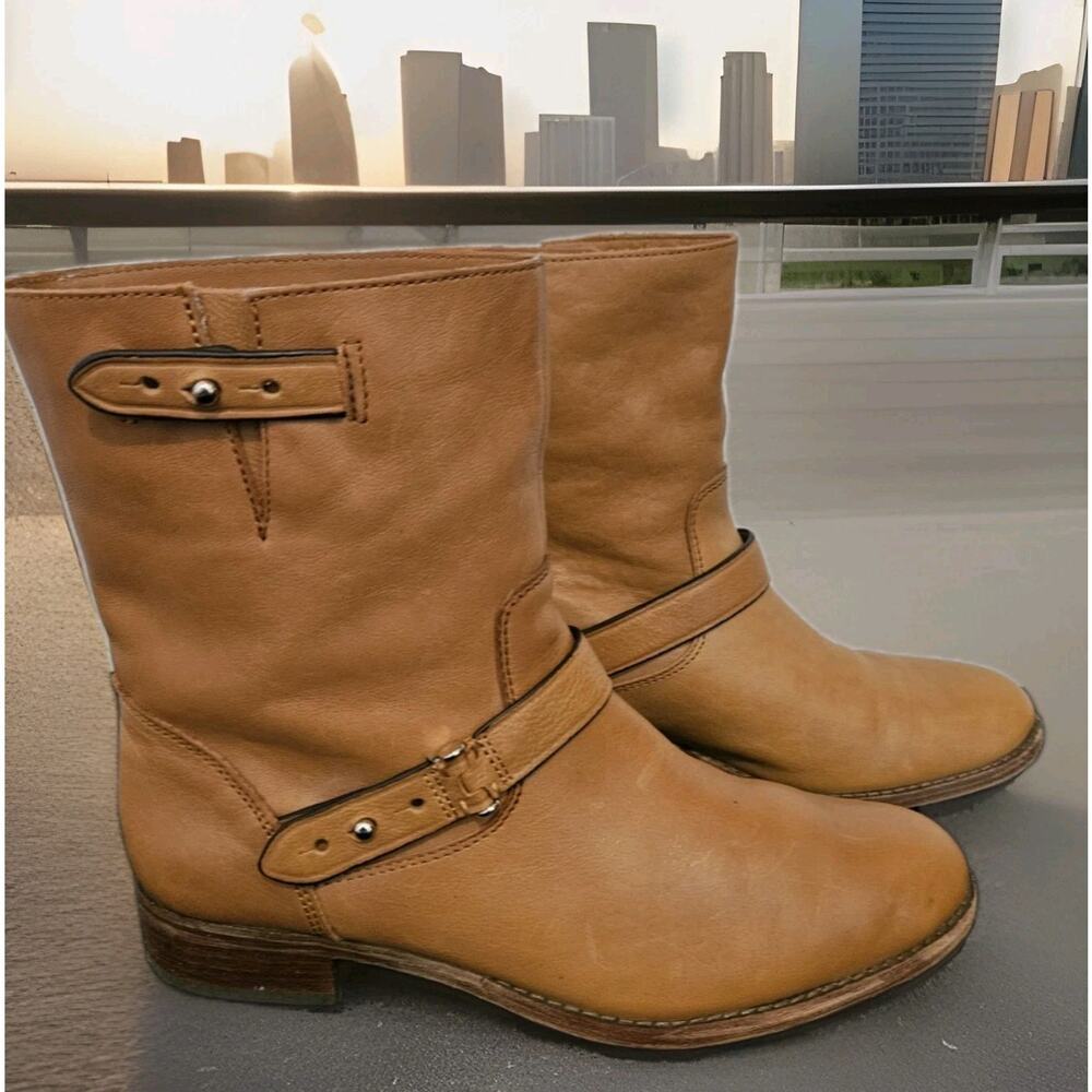 Coach Amy Moto Leather Biker Boots Tan Size 8 $248 - Picture 1 of 12